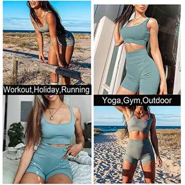 Stylish TWFRHC Women's Workout Sets Ribbed Tank Gym Outfit