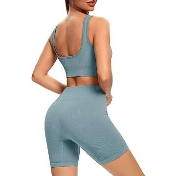 Stylish TWFRHC Women's Workout Sets Ribbed Tank Gym Outfit