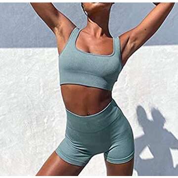 Stylish TWFRHC Women's Workout Sets Ribbed Tank Gym Outfit