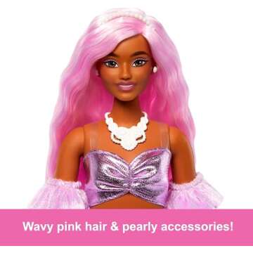 Barbie Deluxe Style Doll #1 in Barbiecore Outfit, Pink Hair and Glossy Pink Dress with Accessories Like Velvet Gloves, Money Purse, and More