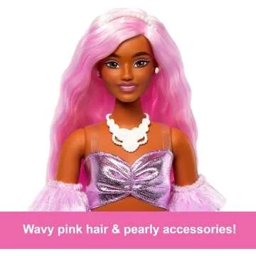 Barbie Deluxe Style Doll #1 in Barbiecore Outfit, Pink Hair and Glossy Pink Dress with Accessories Like Velvet Gloves, Money Purse, and More