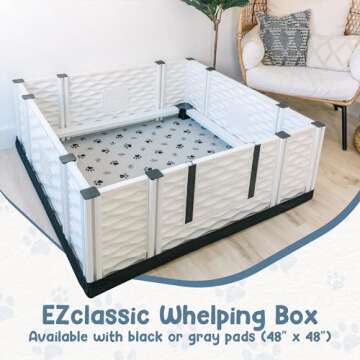 EZwhelp EZclassic 48"x48"x18" Large Padded Dog Whelping Box with Rails, Puppy Whelping Supplies, Black Pad
