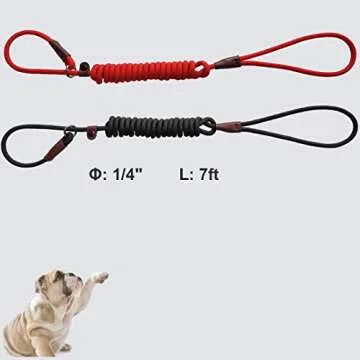 BTINESFUL 7ft Slip Lead Dog Leash, Strong Nylon Rope Leash, 1/4 & 1/2 inch Diam Dog Training Lead for Small Medium Large Dogs (1/4" * 7 FT, Black)