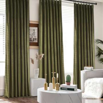 Topfinel 72 Inch Green Velvet Blackout Curtains, Pinched Pleated Insulating Noise Reducing Sun Blocking Dark Out Short Boho Cute Short Drapes for Kids Nursery Bedroom 2 Panels,Olive Green Forest Green