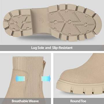 Athlefit Women's Chelsea Boots Fashion Slip on Platform Ankle Boots Lug Sole Chunky Booties