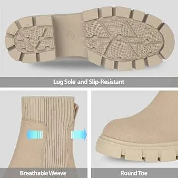 Athlefit Women's Chelsea Boots Fashion Slip on Platform Ankle Boots Lug Sole Chunky Booties