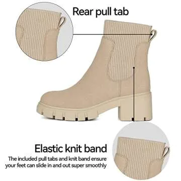 Athlefit Women's Chelsea Boots Fashion Slip on Platform Ankle Boots Lug Sole Chunky Booties