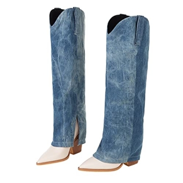 Kluolandi Women's Fold Over Western Knee High Boots for Stylish Comfort