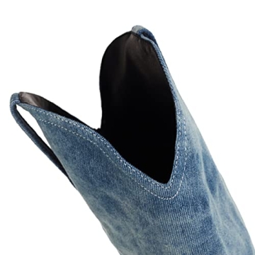 Kluolandi Women's Stylish Denim Knee High Cowboy Boots