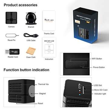 ehomful Mini Spy Camera Wireless Hidden Camera Cop Spy Cam, WiFi Camera Portable Home Security Cameras Covert Small Nanny Cam with App 1080P Night Vision Motion Detection Indoor Office