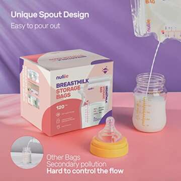 Nuliie 120 Pcs Breastmilk Storage Bags, 8 OZ Breast Milk Storing Bags, BPA-Free, Milk Storage Bags w...