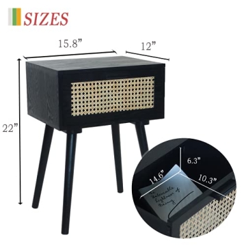 Stylish AWASEN Nightstand with Rattan Drawer and Easy Assembly