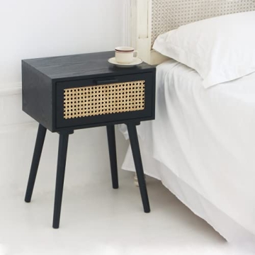 Stylish AWASEN Nightstand with Rattan Drawer and Easy Assembly