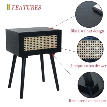 Stylish AWASEN Nightstand with Rattan Drawer and Easy Assembly