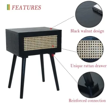 Stylish AWASEN Nightstand with Rattan Drawer and Easy Assembly