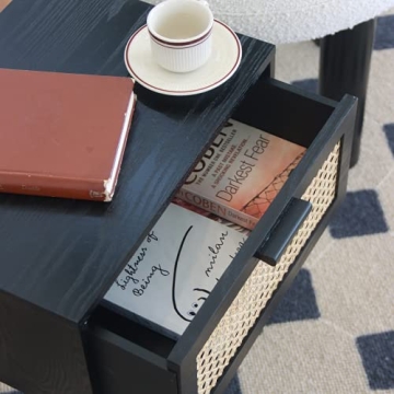 Stylish AWASEN Nightstand with Rattan Drawer and Easy Assembly