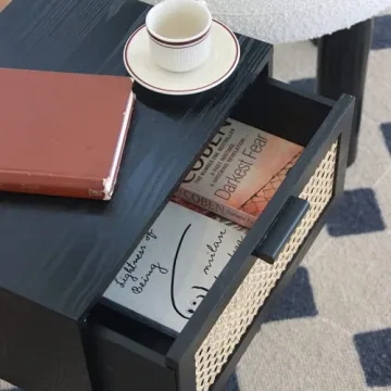 Stylish AWASEN Nightstand with Rattan Drawer and Easy Assembly