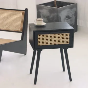 Stylish AWASEN Nightstand with Rattan Drawer and Easy Assembly