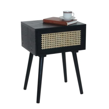 Stylish AWASEN Nightstand with Rattan Drawer and Easy Assembly