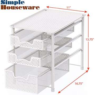 Simple Houseware 3 Tier White Alloy Steel Sliding Basket Organizer Drawer Cabinet