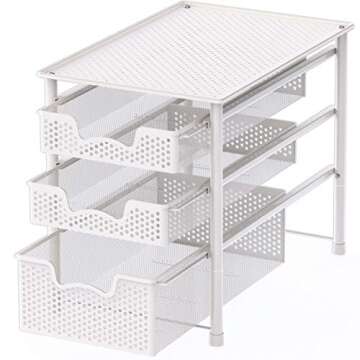 Simple Houseware 3 Tier White Alloy Steel Sliding Basket Organizer Drawer Cabinet