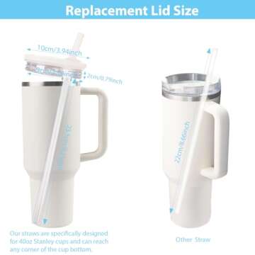 2 Pcs 40 oz Tumbler Flip Straw Lid Replacement Fit for Stanley Quencher, Spill Proof Splash Resistant Tumbler Lids Compatible with Stanley Cup, Reusable Tumbler Cover for Stanley Cup (White+Pink)