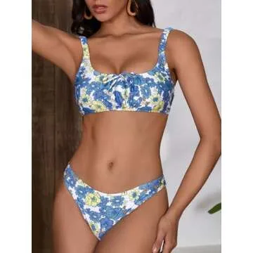 MakeMeChic Women's High Cut Bikini Sets Floral Swimsuit 2 Piece Bathing Suit A-Floral M