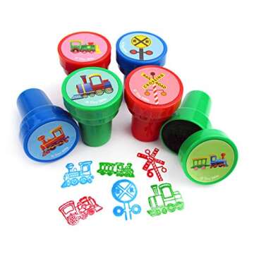 TINYMILLS 24 Pcs Train Stampers for Kids Birthday Party Goody Bag Stuffer Pinata Filler Carnival Rew...