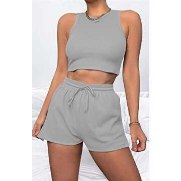Lingswallow 2 Piece Women Lounge Sets - Sleeveless Crop Top and Shorts Waffle Lounge Set Tracksuits Sweatsuits for Lounge Casual