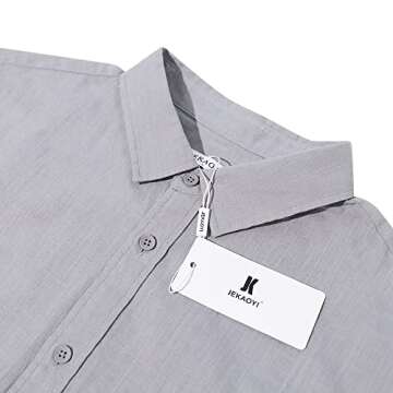 JEKAOYI Men's Stylish Summer Casual Linen Shirts Grey