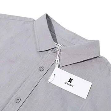 JEKAOYI Men's Stylish Summer Casual Linen Shirts Grey