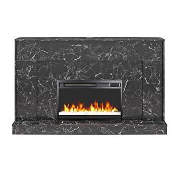 CosmoLiving by Cosmopolitan Liberty 52 Inch Electric Fireplace with Mantel, Replaceable Fireplace Insert Heater, Remote Control, Timer, Color Changing Crystal Ember Flames, Black Marble