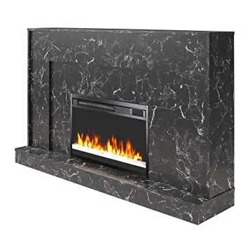 CosmoLiving by Cosmopolitan Liberty 52 Inch Electric Fireplace with Mantel, Replaceable Fireplace Insert Heater, Remote Control, Timer, Color Changing Crystal Ember Flames, Black Marble