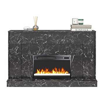 CosmoLiving by Cosmopolitan Liberty 52 Inch Electric Fireplace with Mantel, Replaceable Fireplace Insert Heater, Remote Control, Timer, Color Changing Crystal Ember Flames, Black Marble