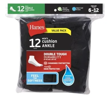 Hanes Men's Double Tough Ankle Socks - 12 Pairs of Comfort