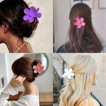 Hair Claw Clips, 8PCS Flower Hair Clips, Large Claw Clips for Women Thick Hair, Big Cute Dasiy Hair Clips, Non Slip Strong Hold for Women, Hair Accessories for Women Girls Gifts 8 Colors