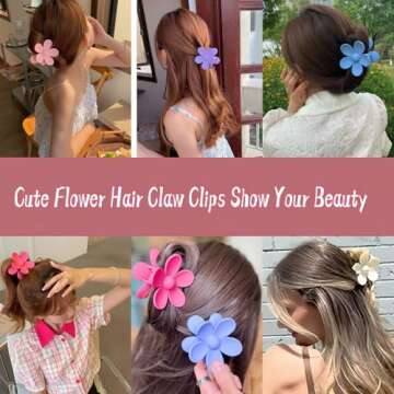 Hair Claw Clips, 8PCS Flower Hair Clips, Large Claw Clips for Women Thick Hair, Big Cute Dasiy Hair Clips, Non Slip Strong Hold for Women, Hair Accessories for Women Girls Gifts 8 Colors