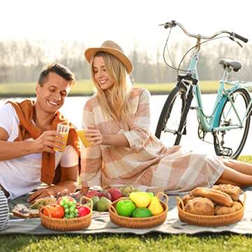 Ferraycle 3 Pcs Rattan Serving Tray with Handles Woven Wicker Tray Round Shallow Rattan Basket Fruit Tray Decor for Serving(Brown)