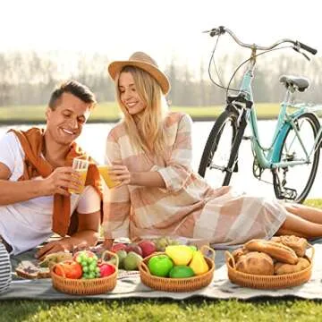 Ferraycle 3 Pcs Rattan Serving Tray with Handles Woven Wicker Tray Round Shallow Rattan Basket Fruit Tray Decor for Serving(Brown)