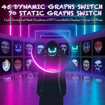 MEGOO Led Mask with Bluetooth Programmable App,Shining Led Light Up Face Mask for Adult Kid Halloween Masquerade Party (USB Recharge)