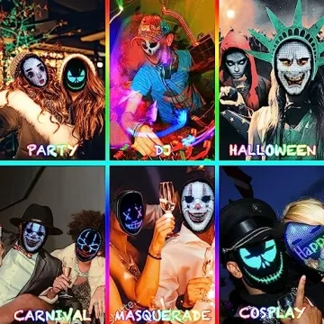 MEGOO Led Mask with Bluetooth Programmable App,Shining Led Light Up Face Mask for Adult Kid Halloween Masquerade Party (USB Recharge)