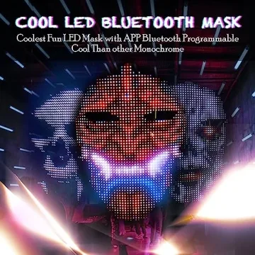 MEGOO Led Mask with Bluetooth Programmable App,Shining Led Light Up Face Mask for Adult Kid Halloween Masquerade Party (USB Recharge)
