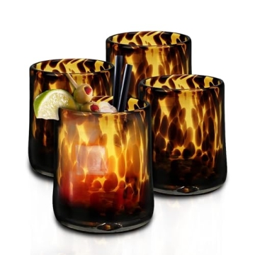 IMPULSE Tortoise Leopard Print Rocks Glasses Set of 4