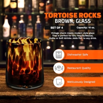 IMPULSE Tortoise Leopard Print Rocks Glasses Set of 4