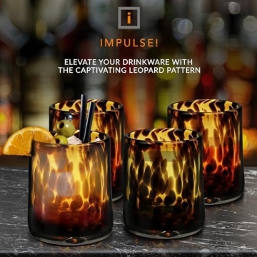 IMPULSE Tortoise Leopard Print Rocks Glasses Set of 4