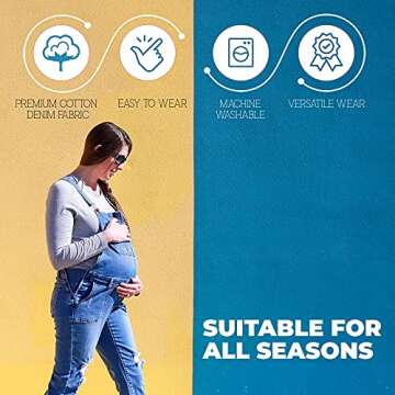 Mothera Maternity Overalls for Pregnant Women Cotton Denim Overalls, Zipper Adjustable Clothes for Pregnancy and Postpartum, M