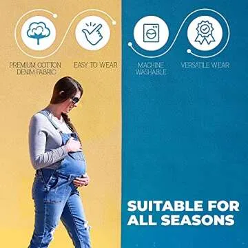 Mothera Maternity Overalls for Pregnant Women Cotton Denim Overalls, Zipper Adjustable Clothes for Pregnancy and Postpartum, M