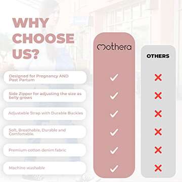 Mothera Maternity Overalls for Pregnant Women Cotton Denim Overalls, Zipper Adjustable Clothes for Pregnancy and Postpartum, M