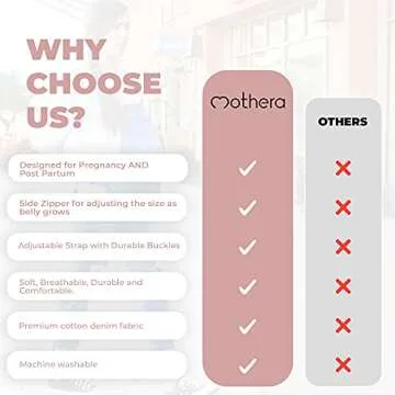 Mothera Maternity Overalls for Pregnant Women Cotton Denim Overalls, Zipper Adjustable Clothes for Pregnancy and Postpartum, M