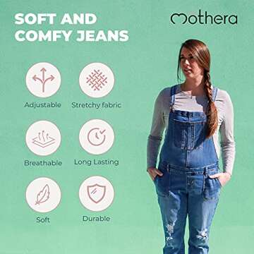 Mothera Maternity Overalls for Pregnant Women Cotton Denim Overalls, Zipper Adjustable Clothes for Pregnancy and Postpartum, M